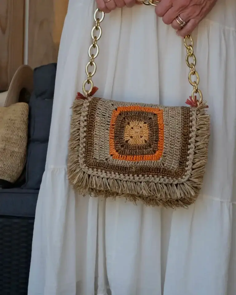 Sac à main Gas Bijoux en raphia naturel avec détails orange au style estival raffiné