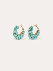 Créoles dorées Gas Bijoux Izzia petit modèle avec touche turquoise